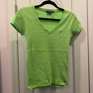Ralph Lauren Neon green V-neck Tee Sz XS